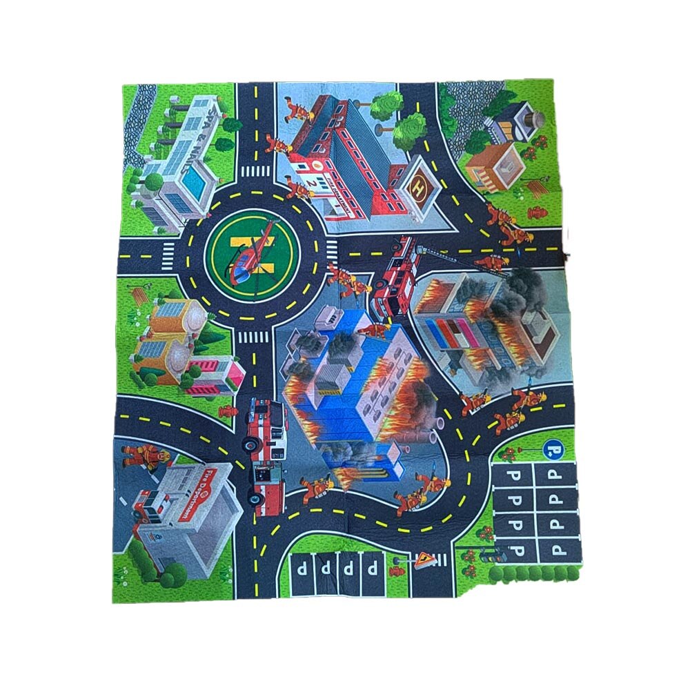 Set 5 masinute si covoras, Game Carpet, Fire Hazard, 70x80 cm