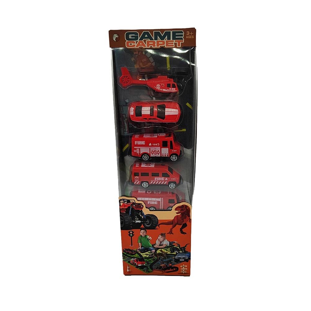 Set 5 masinute si covoras, Game Carpet, Fire Hazard, 70x80 cm