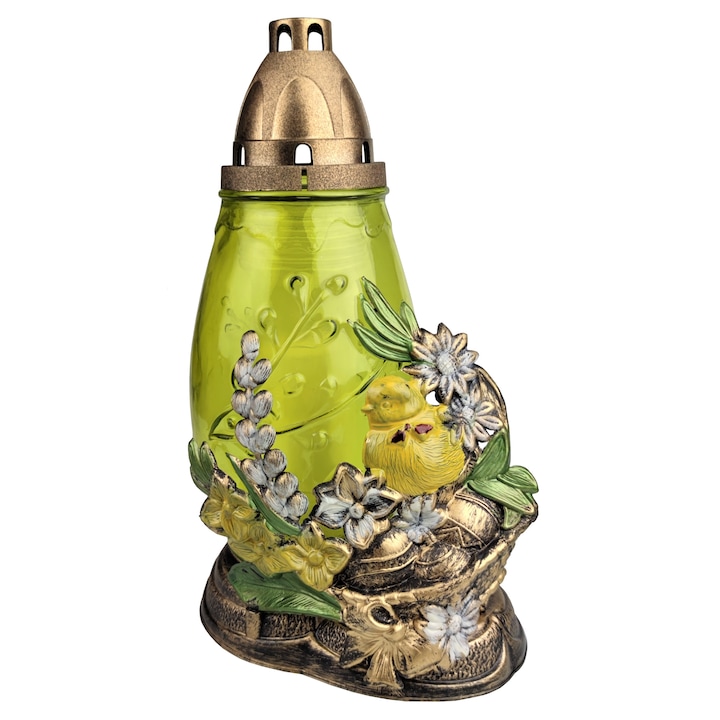 Candela din sticla cu decoratiune Pasti - Cos cu Pui - PS373-COS-PUI