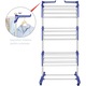 Uscator Vertical pentru Rufe Haine, Flyme, 3 Nivele, Pliabil, Suporturi Pentru Umerase, Otel inoxidabil, 169cm x 64cm x 72cm, Albastru