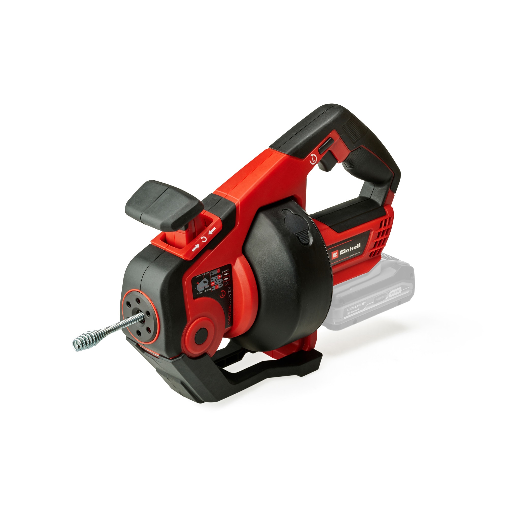 Aparat pentru desfundat tevi (sarpe) pe acumulator Einhell Power X-Change TE-DA 18/760 Li Solo, 18 V, 7.6 m lungime cablu, 560 RPM, 7 mm diametru cablu, fara acumulator/incarcator