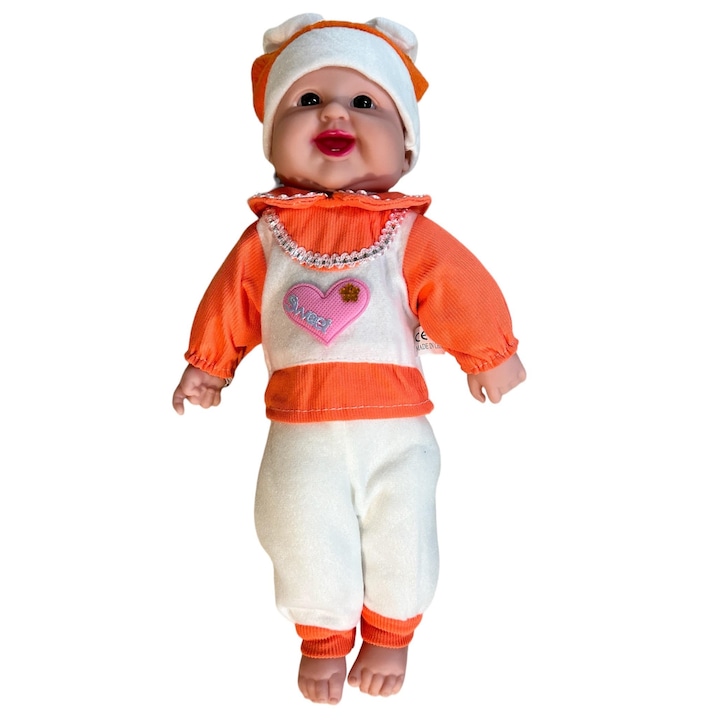Interaktív babajáték, hangokat ad és nevet, 35 cm, narancssárga, Meissa