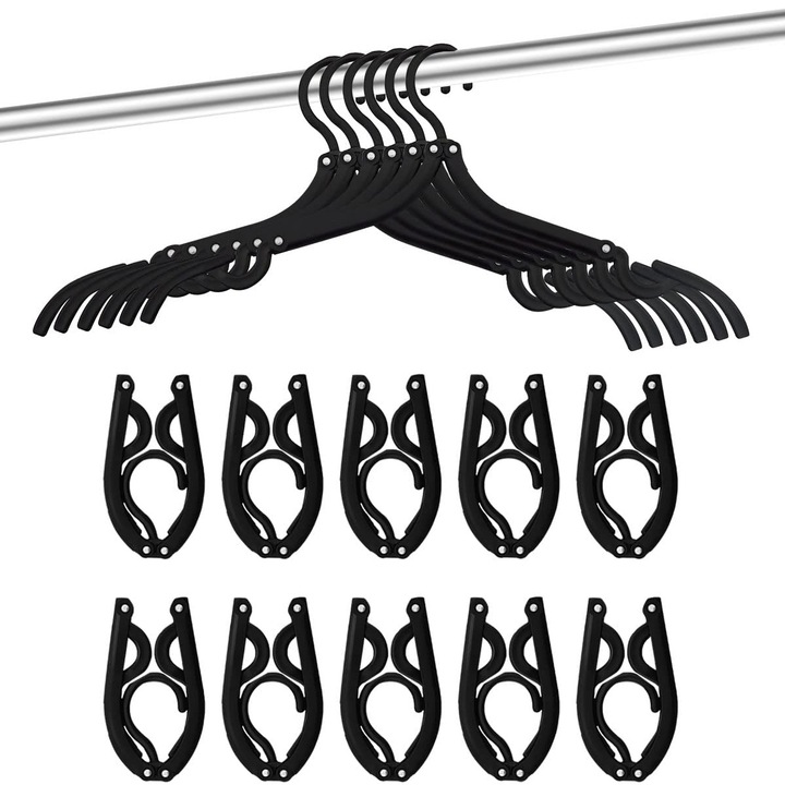 Set 10 Umerase de calatorie, Pliabil, 42 x 18 cm, Negru