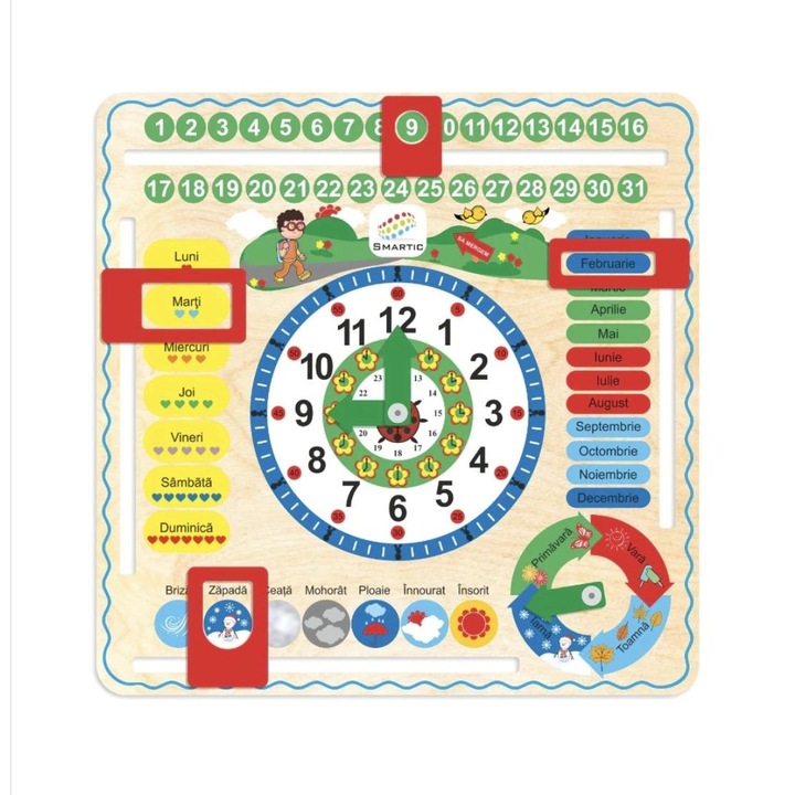 Joc din lemn montessouri, invata ceasul, zilele, lunile si anotimpurile