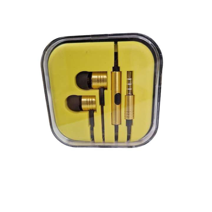 Метални слушалки за поставяне в ушите, с микрофон, жак 3,5 mm конектор, Dub Step Bass, жълти, SEP-BBL6877