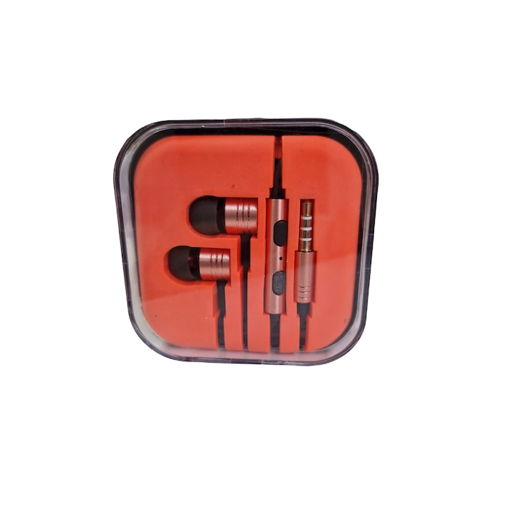 Метални слушалки за поставяне в ушите, с микрофон, жак 3,5 mm конектор, Dub Step Bass, оранжеви, SEP-BBL6875