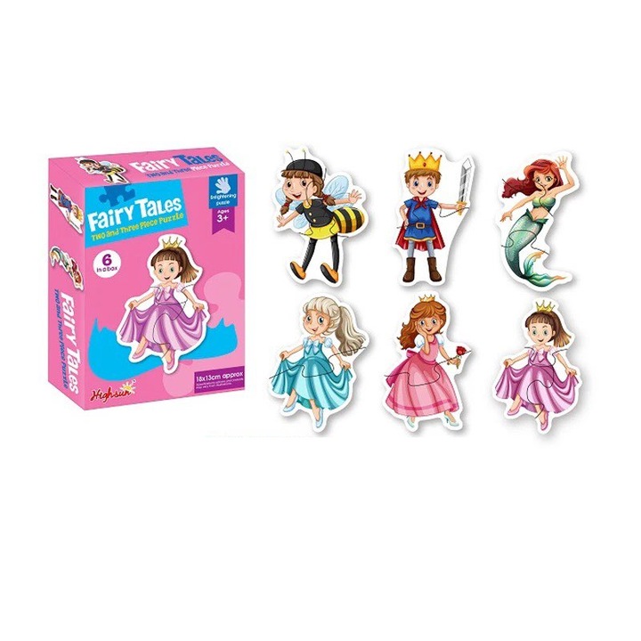 Комплект от 6 пъзела за бебета, с две и три големи части, 12 части, Приказки