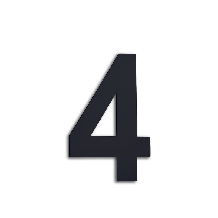 Numar usa, casa, otel inoxidabil, negru, autoadeziv, modern, interior, exterior, cifra "4", 160 mm, Herrajes Evi