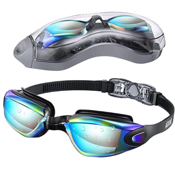 Ochelari de inot profesionali unisex, Giftry®, Policarbonat/Silicon, Anti-UV/ anti-aburire, marime reglabila, aqua