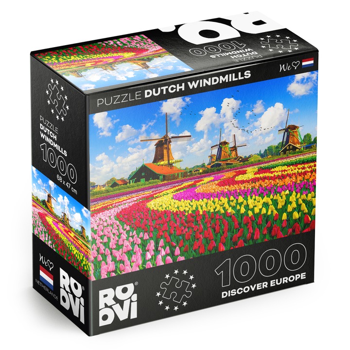 Roovi - Puzzle Holland szélmalmok, Hollandia - 1 000 darab