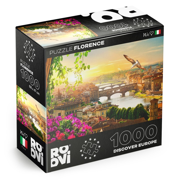 Puzzle 1000 de piese, Florenta, Descopera Italia, Firenze, Europa, Roovi, 68x47 cm, varsta +14 ani