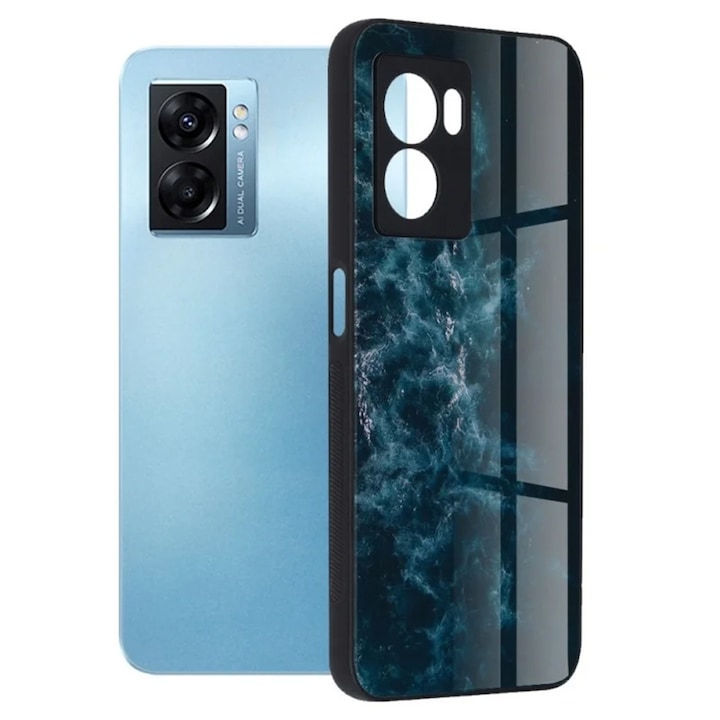 Премиум капак Glaze със стъклен гръб, съвместим с Oppo A77, Slim Fit, Colorful, Blue Nebula