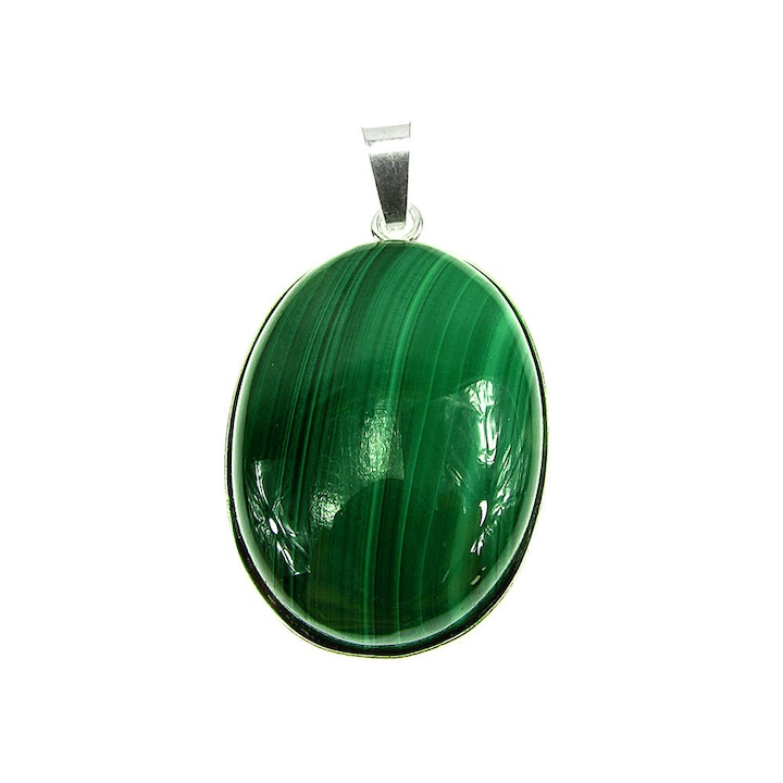 Pandantiv argint mare cu malachit natural 25x18 MM, GlamBazaar