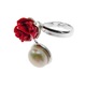 Inel argint reglabil cu perla alba de cultura si trandafir coral, GlamBazaar