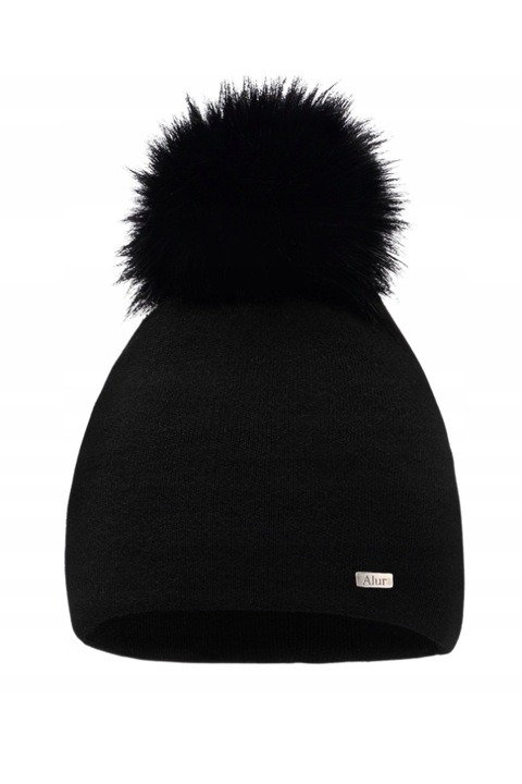 Caciula dama cu pompon, Alur, A13, Acril/Poliamida, Marime universala, Negru