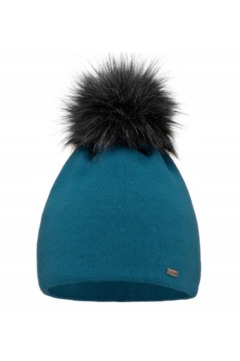 Caciula dama cu pompon, Alur, A13, Acril/Poliamida, Marime universala, Albastru/Negru