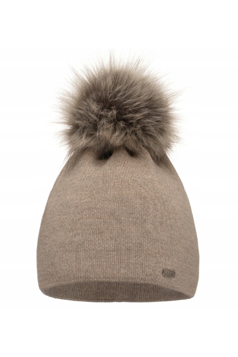 Caciula dama cu pompon, Alur, A13, Acril/Poliamida, Marime universala, Maro latte