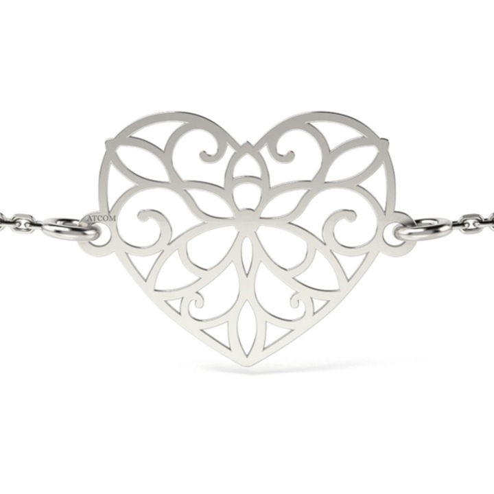 Bratara cu lantisor din aur alb model Inima dantelata