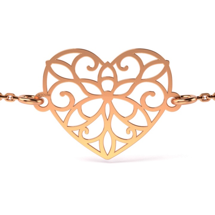 Гривна, с верижка от розово злато, модел Lacy heart