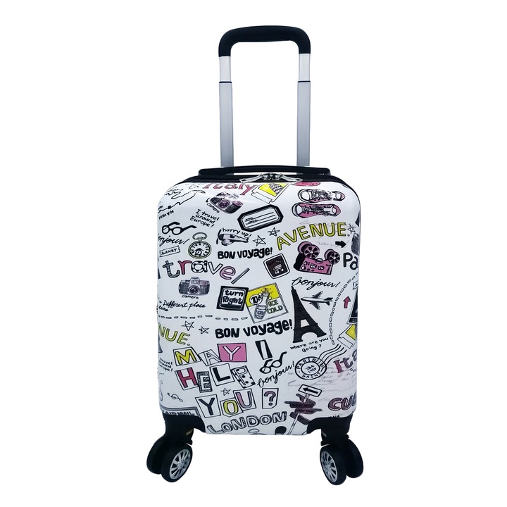Куфар Madisson SW86820 за ръчен багаж, 52 cm, Поликарбонат, С 4 колела, Бял