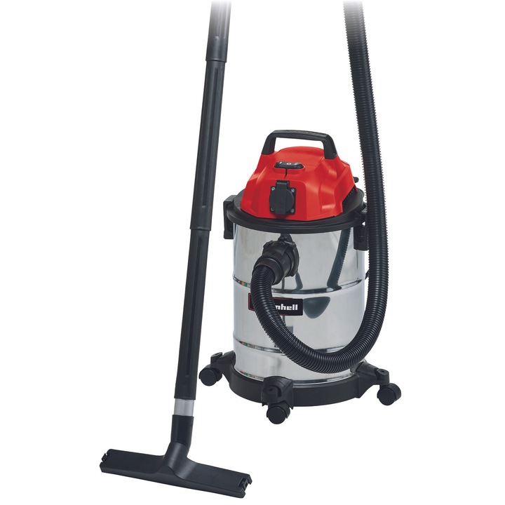 Прахосмукачка за мокро/сухо почистване Einhell TC-VC 1820 SA, 220 V, 1250 W, купа от неръждаема стомана 20 L, всмукателна мощност 180 mbar, маркуч 1,5 m, диаметър 36 mm, дължина на електрическия кабел 2,5 m