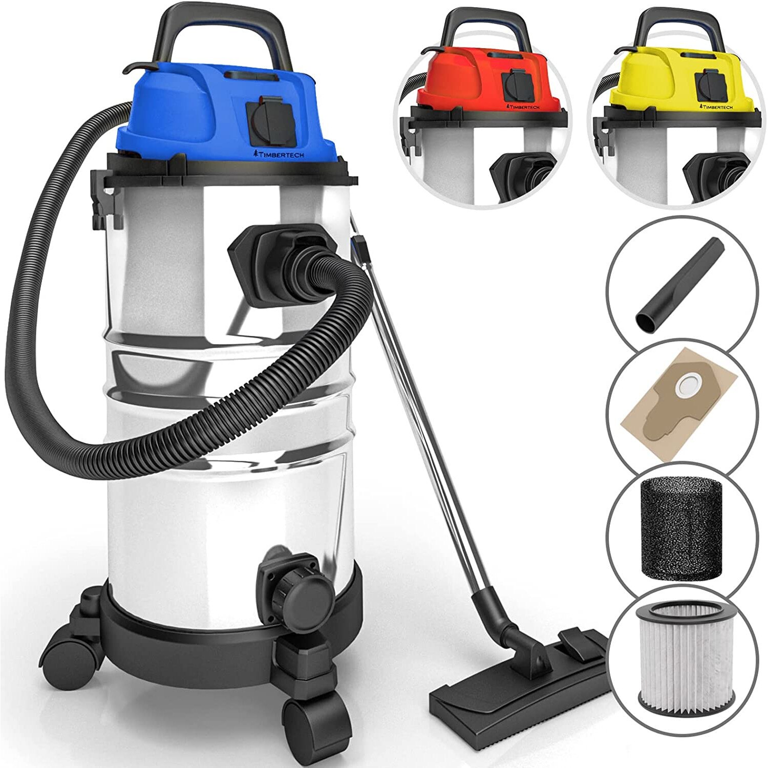 Aspirator multifunctional, aspirare umeda si uscata, putere 2300 W, 30 Litri, functie de suflare, 3 filtre, otel inoxidabil, albastru
