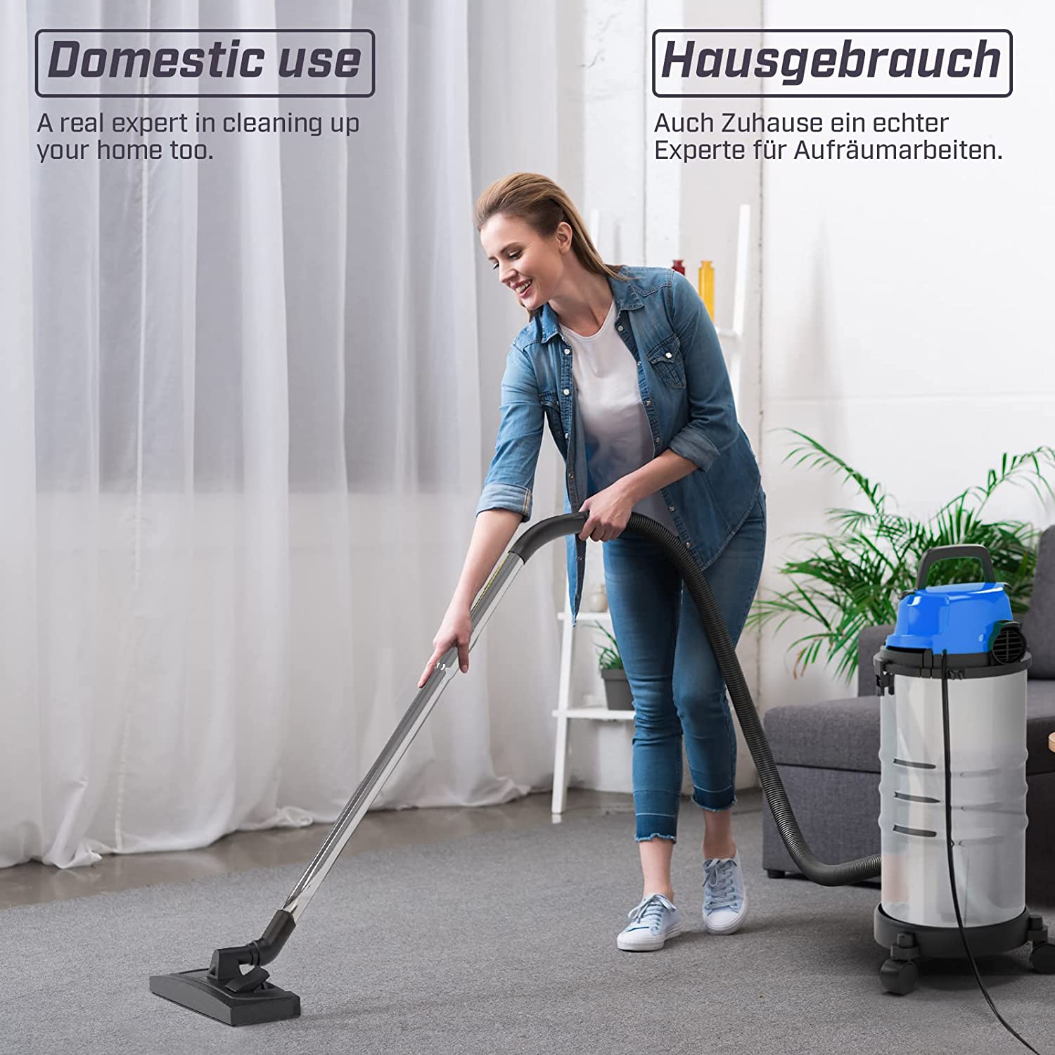 Aspirator multifunctional, aspirare umeda si uscata, putere 2300 W, 30 Litri, functie de suflare, 3 filtre, otel inoxidabil, albastru