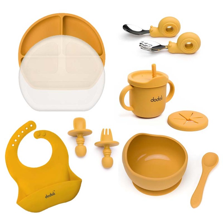Комплект за хранене на бебета Dodoli, Хранителен силикон, Мед