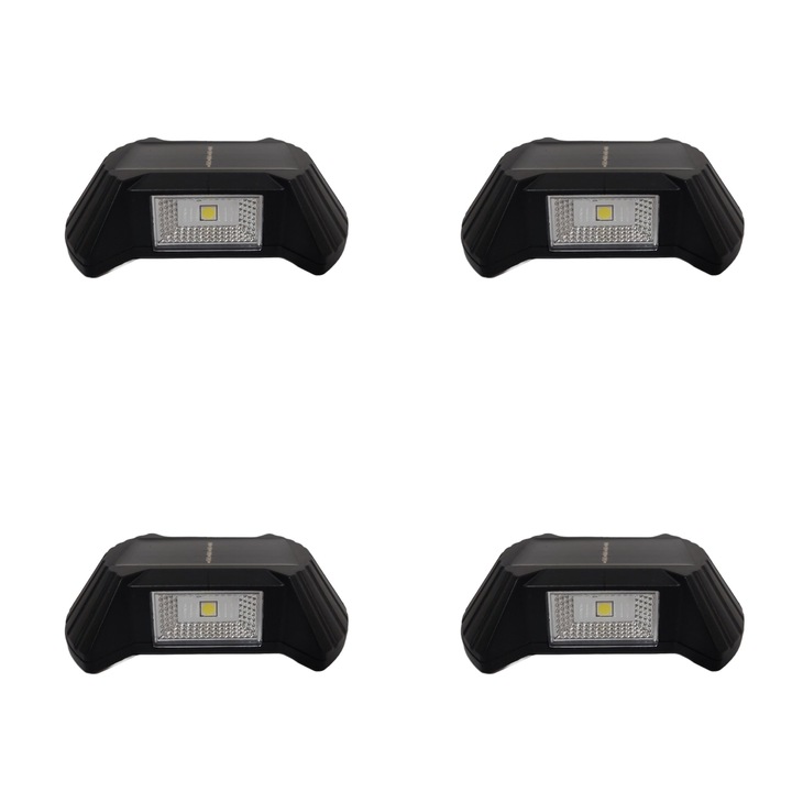 K KATHODE Lámpa készlet, 4 db-os, napelemes töltéssel falakhoz, lépcsőhöz, kerítéshez, éjszakai lámpa, hideg fehér, fényérzékelő, IP65, 2 oldalsó LED, BE/KI gomb, fekete