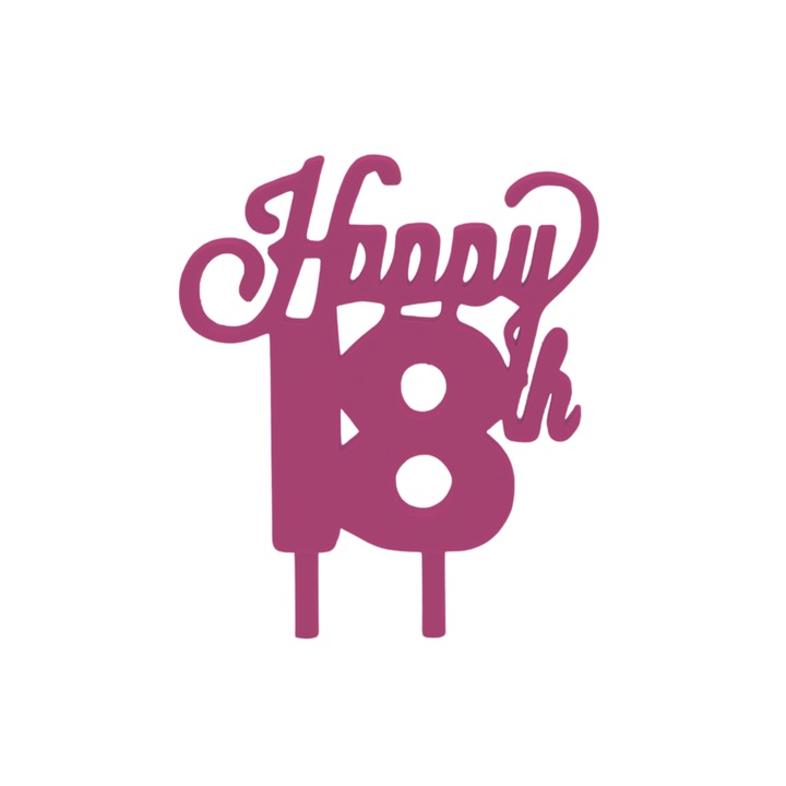 Decoratiune topper tort "HAPPY 18", mov 10 x 7.5 cm