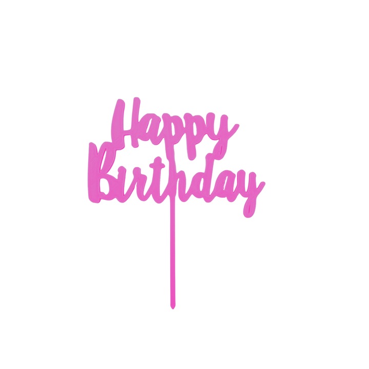 Декорация за торта, HAPPY BIRTHDAY, светло лилаво 15,5 x 13 cm