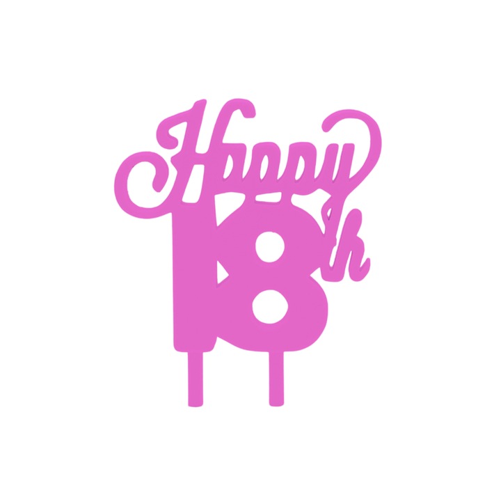 Декорация за торта "HAPPY 18", Светлолилав, 10 х 7.5 см