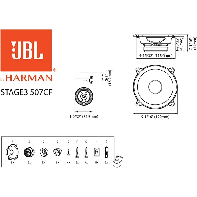 Говорители за кола JBL Stage3 507CF, Мощност 135W,13 см, Черен - eMAG.bg