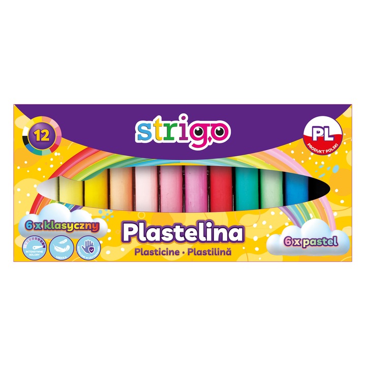 Plastilina Strigo 12 culori 6 culori clasice si 6 culori pastel
