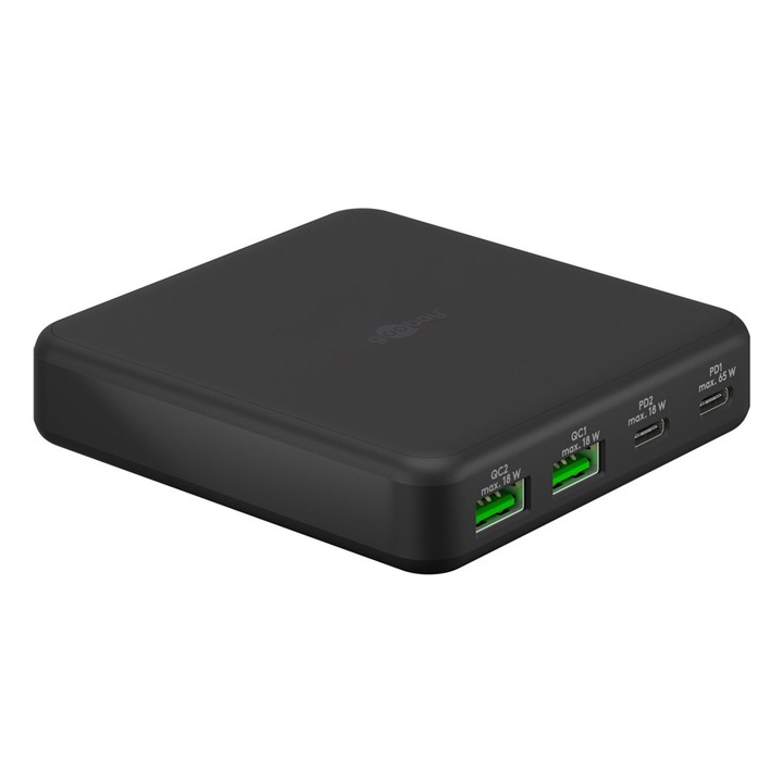 Goobay 61772 2x USB-C/2x USB-A Hálózati töltő - Fekete (65W) (61772)