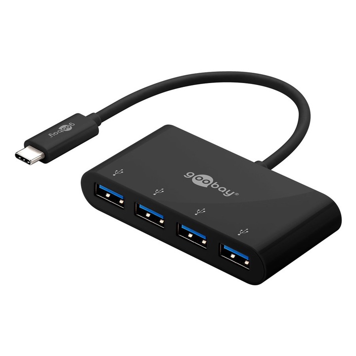 Хъб, Goobay, 4 USB 3.0 порта, 5 Gbps, черен