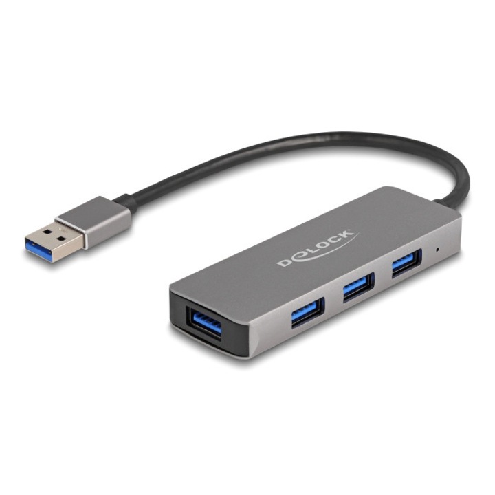 USB хъб, DELOCK, 4 USB 3.2 Gen 1 порта, 5 Gbps, сив