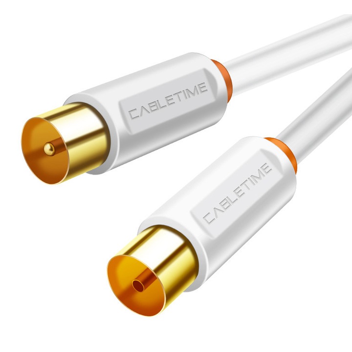 Cablu TV, Cabletime, M la TV F AV101, 75OHM, 2m, alb