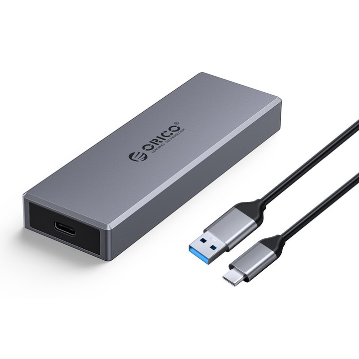 Калъф за SSD M.2 CM2C3-GY-BP и кабел, Orico, USB-C, 6Gbps, 4TB, 112.5 x 38 x 14 mm, Сив