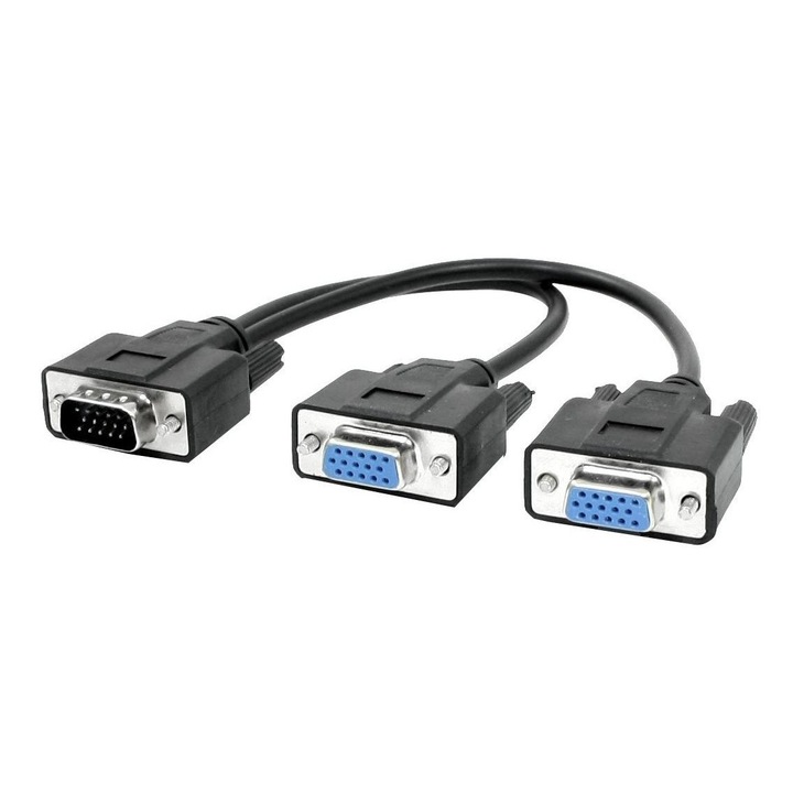 VGA сплитер, PowerTech, CAB-G014, 2 в 1, HD, 0,2 м, черен