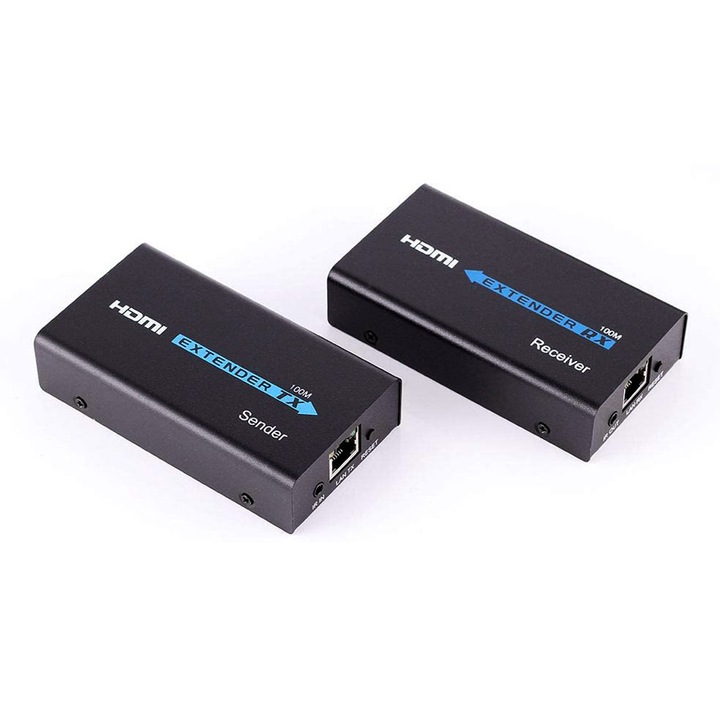 HDMI видео удължител, POWERTECH CAB-H115, UTP cat5/6e до 60 м, Full HD, 3D, черен