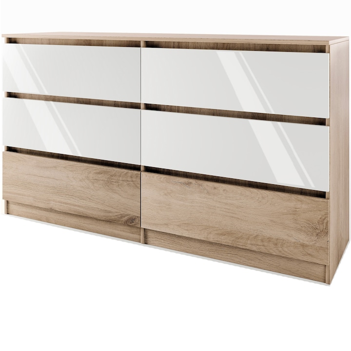 Comoda Irim Leo, 158,5x48,5x91 cm, Culoare Sonoma Arwen, Alb Gloss