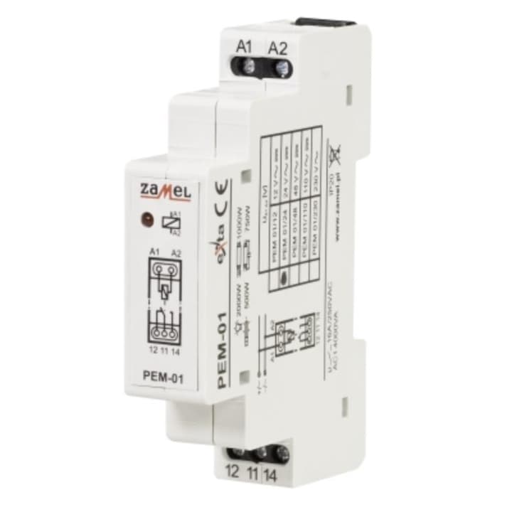 Elektromágneses relé, Zamel, PEM-01/024, 24 V, fehér/fekete