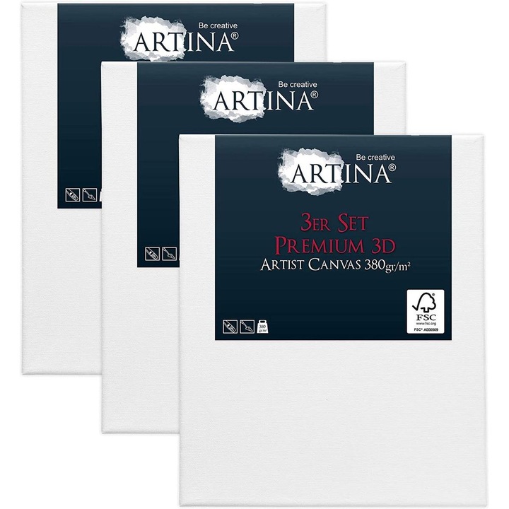 Комплект платна за рисуване Artina, Premium 3D, 20x30см, 3 броя, Бял
