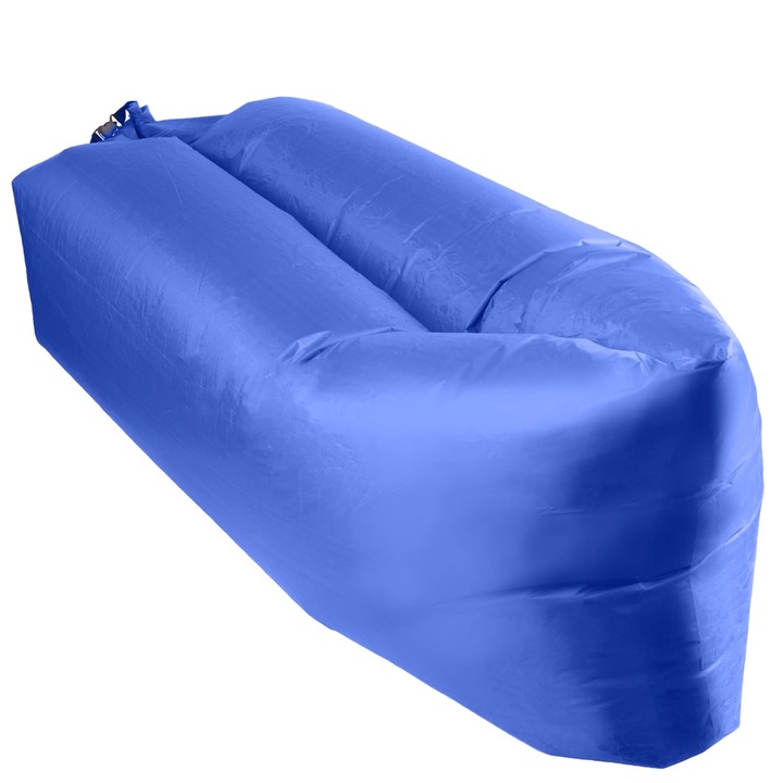 Lazy Bag típusú felfújható matrac, mérete 230 x 70 cm, sötétkék színű, kempingezésre, strandra vagy medencére
