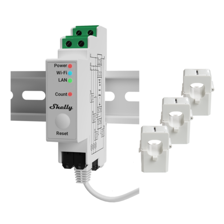 Интелигентно безжично реле Shelly, Pro 3EM, 3-канално wifi реле и управление на контактор