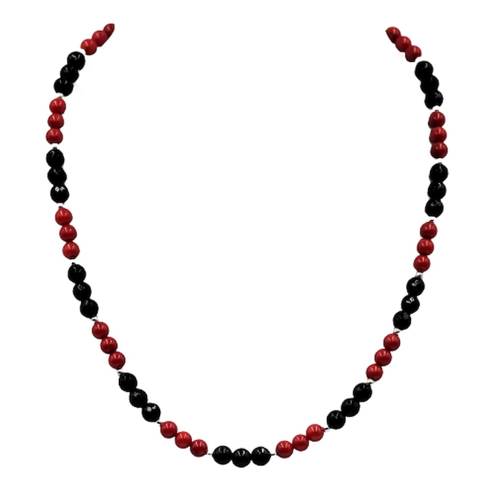 Colier pietre semipretioase onix, coral rosu, Argint925, 45cm