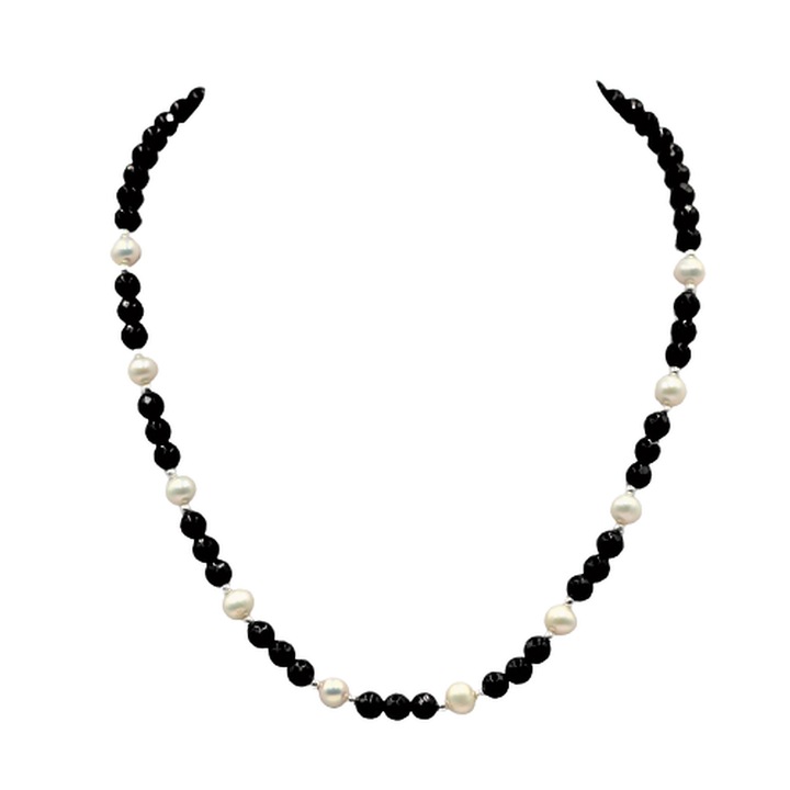 Colier din perle naturale, pietre semipretioase onix, argint 925, 46cm