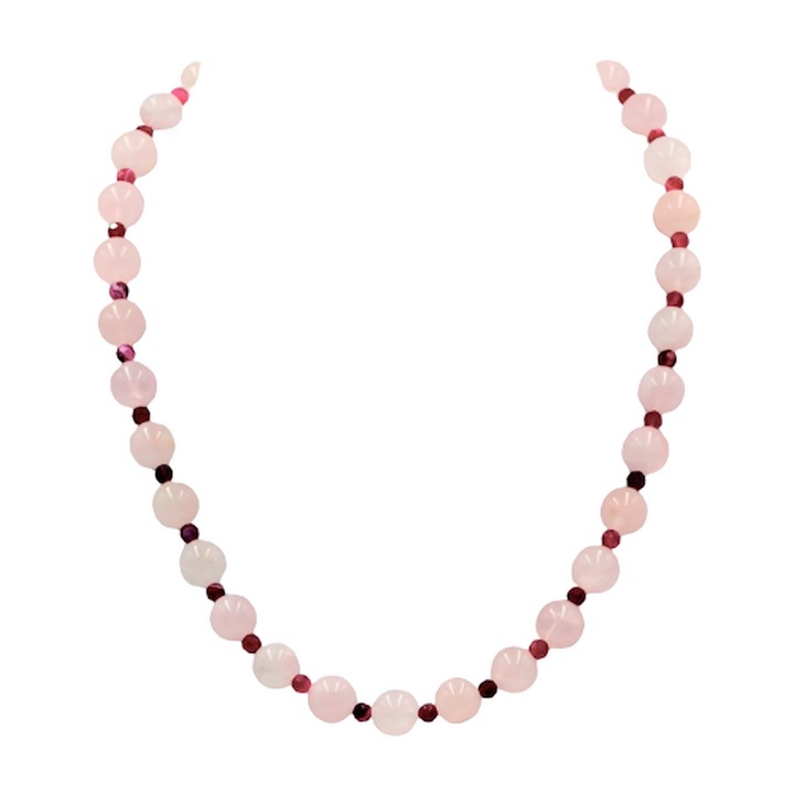 Colier pietre semipretioase cuart roz, agate, 46 cm