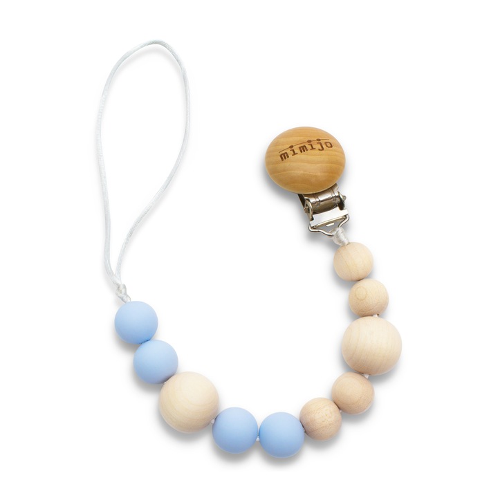 Lantisor suzeta din silicon si lemn, albastru - Chandler